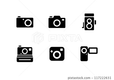 Vector icon set of various types of cameras 117222631