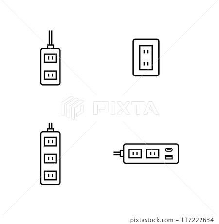 電源插頭、延長線和插座的向量圖示集 電源插頭、延長線和插座的向量圖示集 117222634