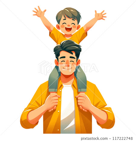 Father carrying son on shoulders_Asian parent and child_02 117222748