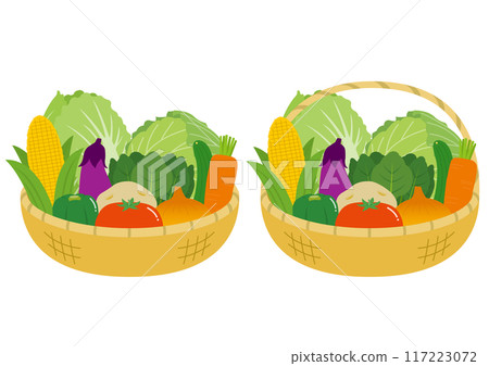 A set of illustrations of small baskets filled with vegetables A set of illustrations of small baskets filled with vegetables 117223072