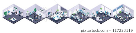 Atelier building. Designer tailor communicates with the client. Fashion design development. High fashion. High-quality isometric 117223119