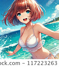 美麗的女人在海邊嬉戲 117223263