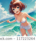 穿著泳衣在海灘上奔跑的美麗女人 117223264