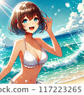 穿著泳衣的美麗女人在海中 117223265