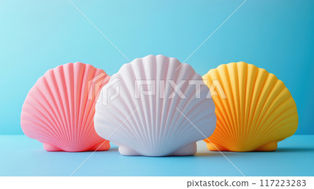 Stylish Pastel Shells on a Soft and Serene Background for Aesthetic Appeal and Design 117223283