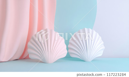 Stylish Pastel Shells on a Soft and Serene Background for Aesthetic Appeal and Design 117223284