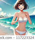 穿著泳衣在海裡奔跑的美麗女人 117223324