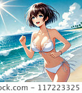 美麗的女人在夏日海灘上奔跑 117223325