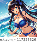 夏日天空下穿著藍色泳衣的美麗女人 117223326