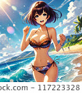 一個美麗的女人在海邊微笑 117223328