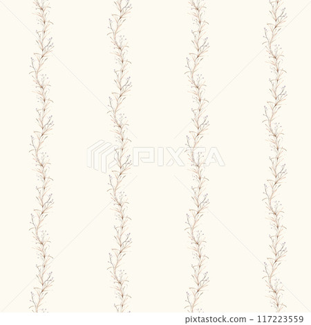 Seamless pattern with light round violet flowers. Watercolor hand painting illustration on isolated Wallpaper with herbs and dried branches. Botanical floral autumn composition pastel color. Seamless pattern with light round violet flowers. Watercolor hand painting illustration on isolated Wallpaper with herbs and dried branches. Botanical floral autumn composition pastel color. 117223559