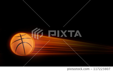 basketball flying with fast magic effect in futuristic hi-tech black background 117223807