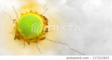 Tennis ball  cement wall  concept of strength 117223825
