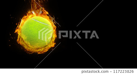 tennis ball on fire Isolated on a black background tennis ball on fire Isolated on a black background 117223826