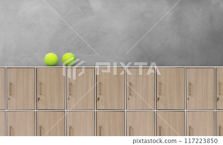 Tennis balls on lockers in sports gym 117223850