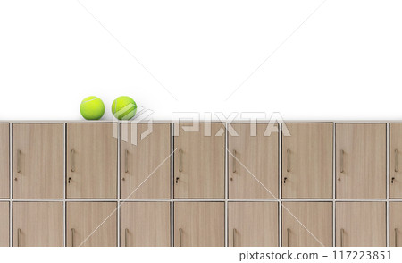 Tennis ball on locker Isolated on a white background 117223851