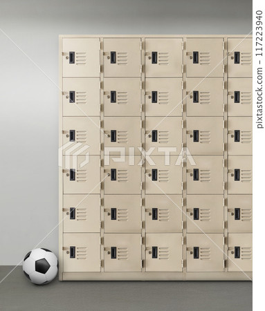 Locker or gym locker and soccer ball inside room 117223940