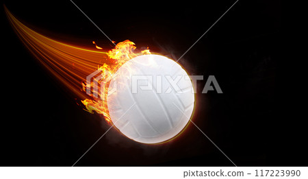 Volleyball ball flies with fast effect in black background. Volleyball ball flies with fast effect in black background. 117223990