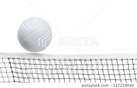 Volleyball on the net isolated on white background 117224040