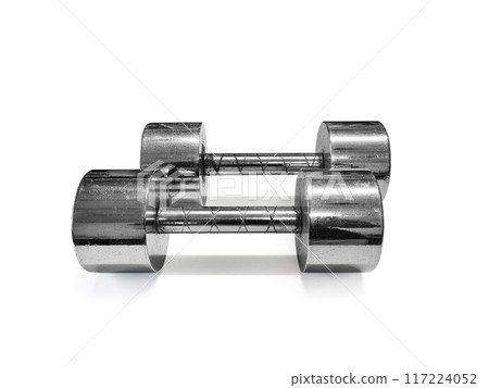 iron dumbbells on a white background iron dumbbells on a white background 117224052