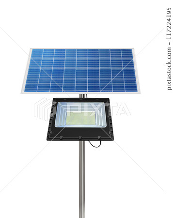 Solar cell spotlights use solar energy separately with a white floor. Solar cell spotlights use solar energy separately with a white floor. 117224195