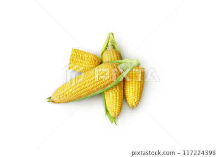 Corn isolated on white background. Top view. Corn isolated on white background. Top view. 117224398