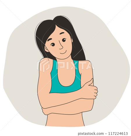 Young woman hugging herself, vector graphics 117224613