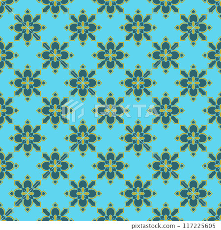 Seamless pattern with hand drawn golden classic floral rosette motifs 117225605