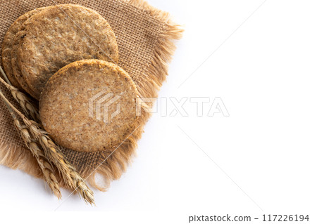 Healthy oatmeal cookies isolated on white background Healthy oatmeal cookies isolated on white background 117226194