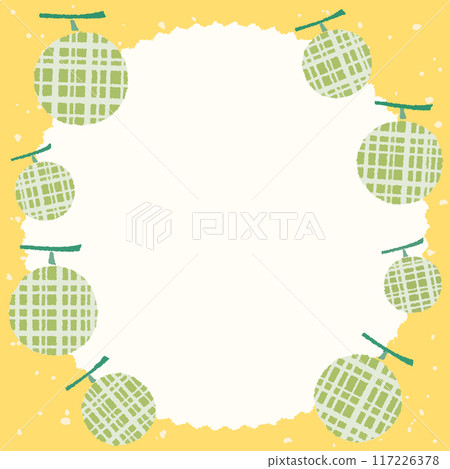 日本紙撕畫風格可愛瓜框_背景黃色 117226378