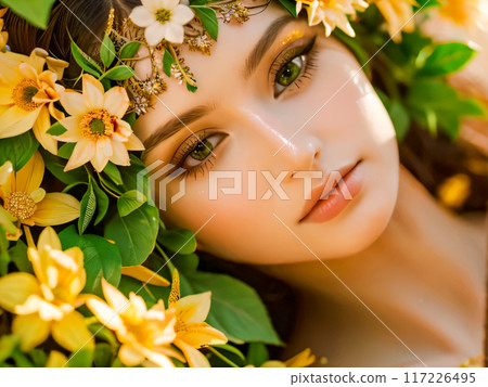 beautiful young woman with flowers 117226495