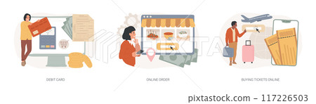 Online payment isolated concept vector illustration set. Online payment isolated concept vector illustration set. 117226503