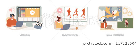 Video post production isolated concept vector illustration set. 117226504