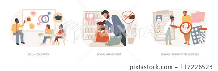 Sexual behavior isolated concept vector illustration set. 117226523