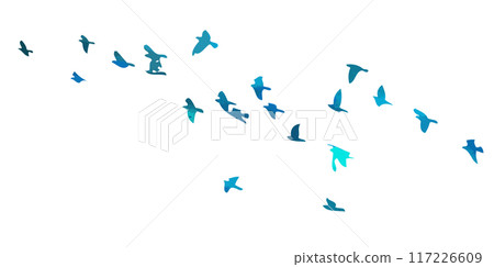 A flock of blue birds. hand drawing. Not AI. Vector illustration A flock of blue birds. hand drawing. Not AI. Vector illustration 117226609