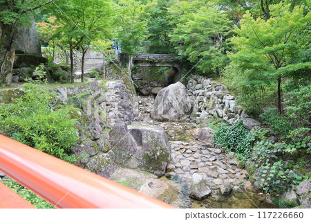 Scenery of the Shiraito River flowing at the entrance to the approach to Daisho-in Temple on Miyajima Island in Amagi City, Hiroshima Prefecture Scenery of the Shiraito River flowing at the entrance to the approach to Daisho-in Temple on Miyajima Island in Amagi City, Hiroshima Prefecture 117226660