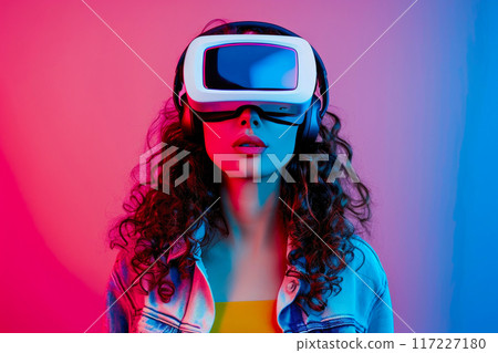 Futuristic Fashion: Woman in VR Glasses Close-Up Futuristic Fashion: Woman in VR Glasses Close-Up 117227180