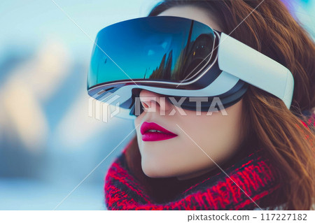 Immersive Style: Close-Up of Woman Wearing VR Glasses 117227182