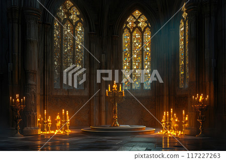 Sacred Light: Ethereal Glow of Stained Glass and Candlelight 117227263