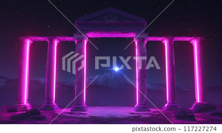 Ethereal Elegance: Neon-Lit Arched Column and Marble Pillars Ethereal Elegance: Neon-Lit Arched Column and Marble Pillars 117227274