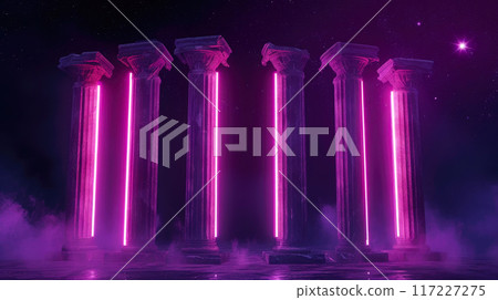 Neon Dreams: Vibrant Columns and Pillars Illuminated in Pink Hues Neon Dreams: Vibrant Columns and Pillars Illuminated in Pink Hues 117227275