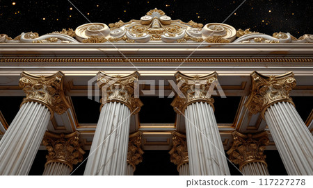 Baroque Splendor: Ornate Columns Under a Starlit Sky 117227278