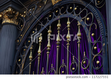Elegant Wrought Iron Entry with Golden Glow Elegant Wrought Iron Entry with Golden Glow 117227331