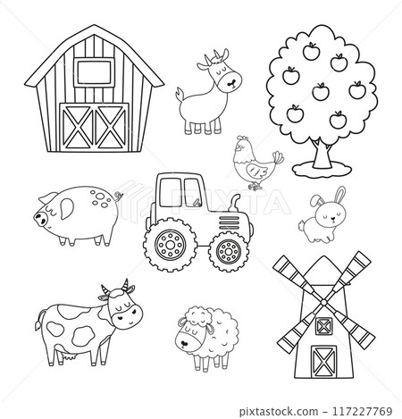 cute outline farm set isolated cute outline farm set isolated 117227769