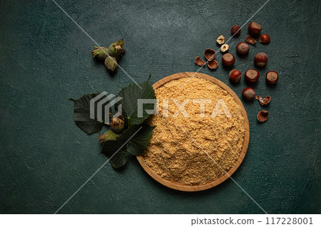 hazelnut flour, top view, filbert, cobnut, top view, no people, 117228001