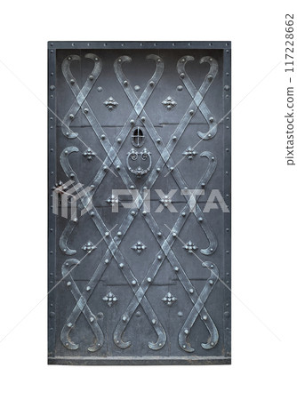 Old decorated metal door isolated on white background Old decorated metal door isolated on white background 117228662