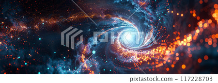 Conceptual cluster, a swirling vortex of data streams merging into a central core of interconnected nodes. 117228703