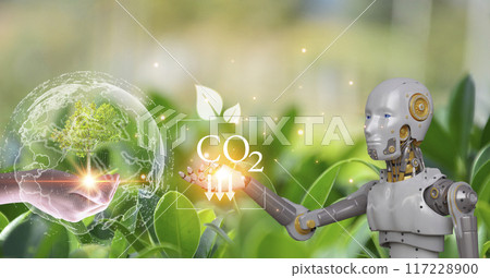 concept of reducing global warming increase green area Clean air and the development of artificial intelligence come to manage the system. concept of reducing global warming increase green area Clean air and the development of artificial intelligence come to manage the system. 117228900