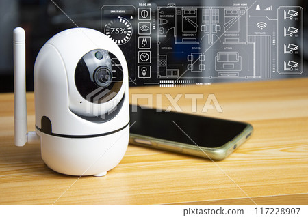 smart home concept and wireless control technology and security, ip camera smart home concept and wireless control technology and security, ip camera 117228907