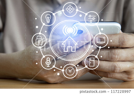 Smart home Automation concept smart home automation control system Internet network concept, innovative technology, wireless control Smart home Automation concept smart home automation control system Internet network concept, innovative technology, wireless control 117228997